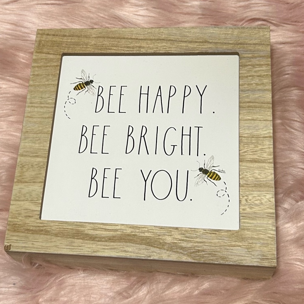 Rae Dunn Bee Themed Wooden Motivational Sign Decor BEE HAPPY BEE BRIGHT BEE YOU